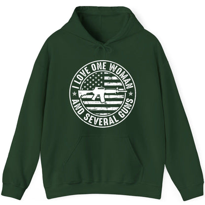 I LOVE ONE WOMAN AND Several GUNS Funny Gun Owners Hoodie - product mockup - Forest Green