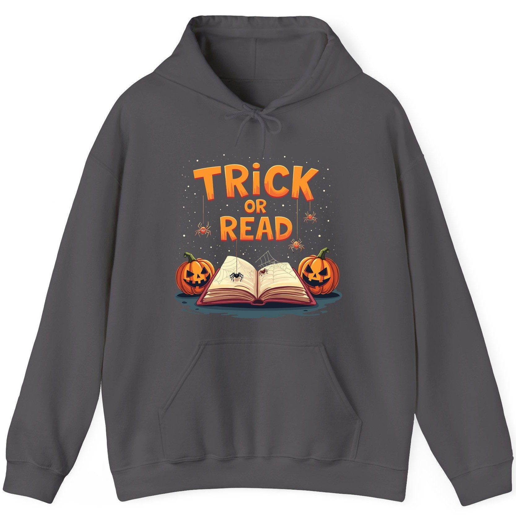 Trick or Read Halloween Hoodie Charcoal product mockup