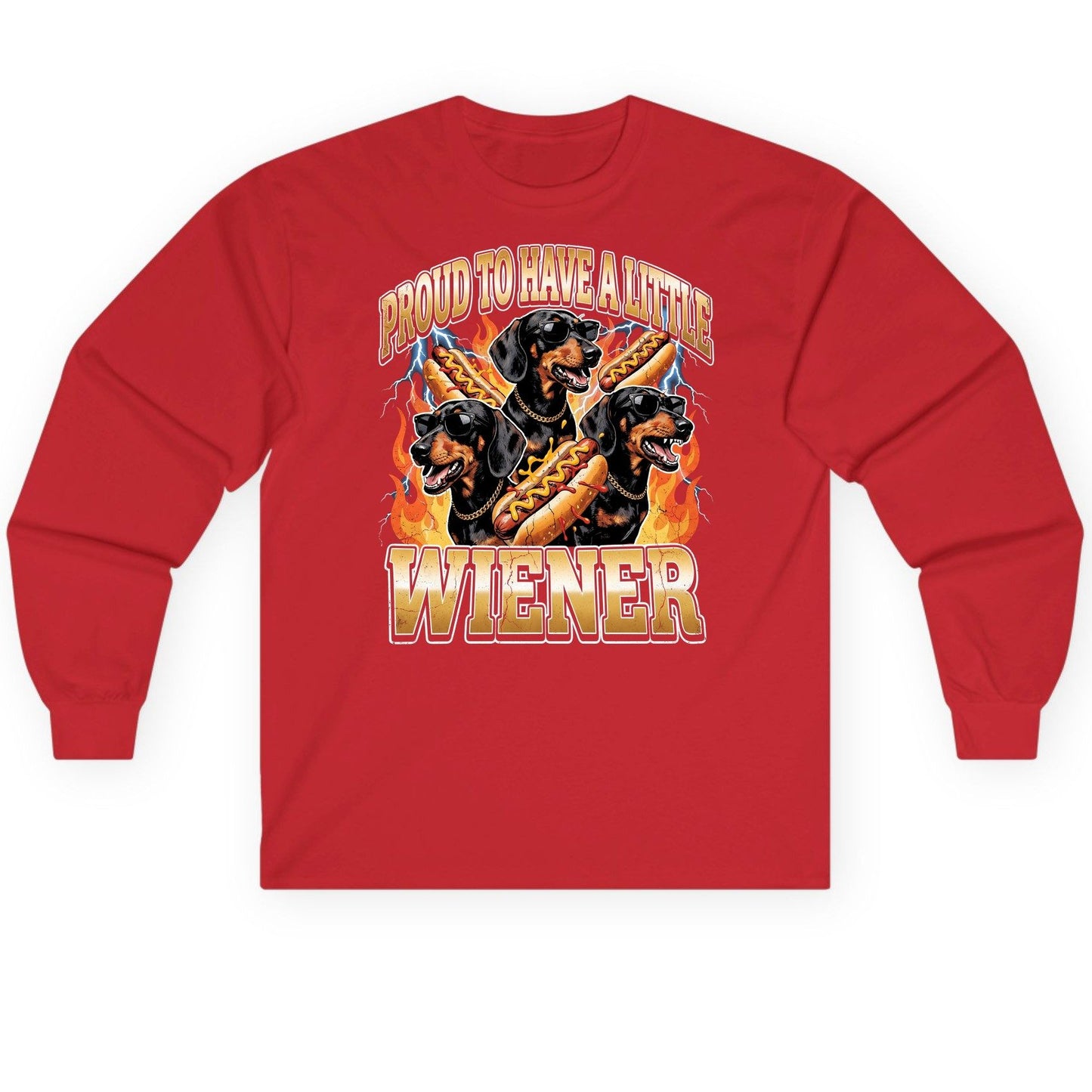 Proud to Have a Little Wiener dachshund Long Sleeve Tee Red product mockup
