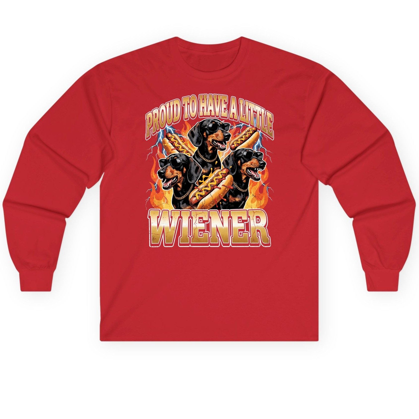 Proud to Have a Little Wiener dachshund Long Sleeve Tee Red product mockup
