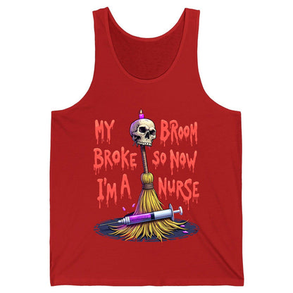 My Broom Broke So Now I'm a Nurse Halloween nurse Tank Top Red product mockup