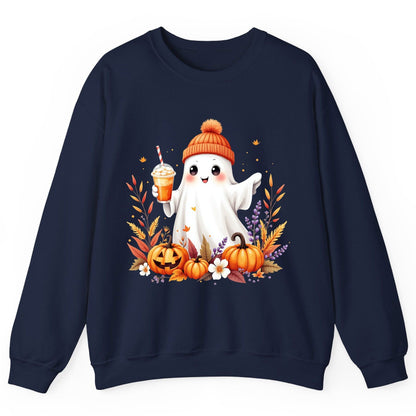 Cute Ghost Pumpkin Spice Latte cute Halloween ghost Sweatshirt Navy product mockup