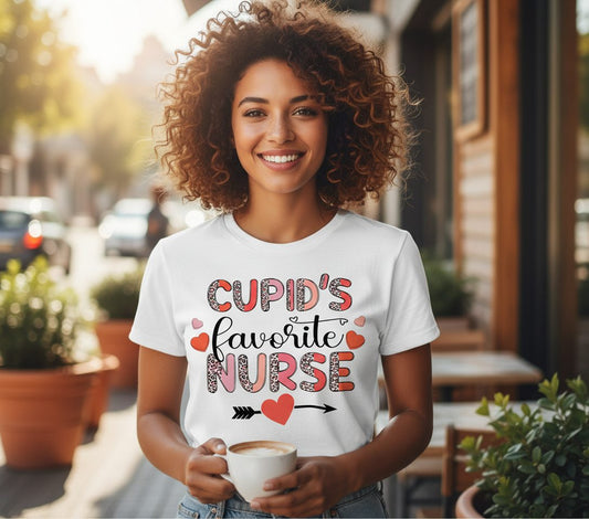 Cupid's Favorite Nurse nurse T-Shirt White lifestyle mockup