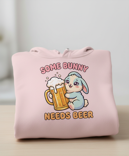 Some Bunny Needs Beer Funny Rabbit Hoodie - Light Pink