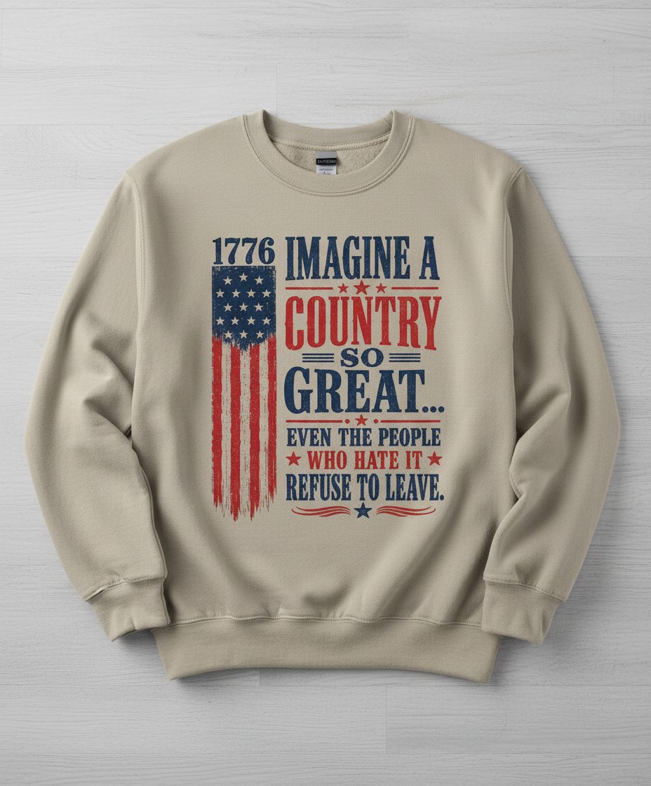 Imagine a Country So Great Patriotic Vintage American Sweatshirt - product mockup - Sand