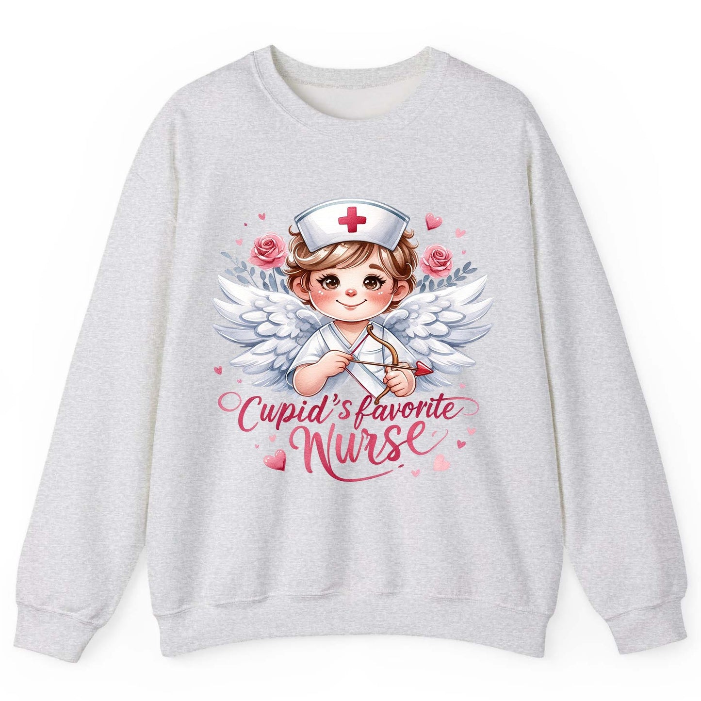 Cupid's Favorite Nurse cupid nurse Sweatshirt Ash product mockup