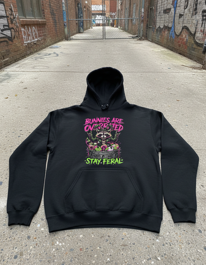 Punk Rock Raccoon Bunnies Are Overrated Hoodie - Black