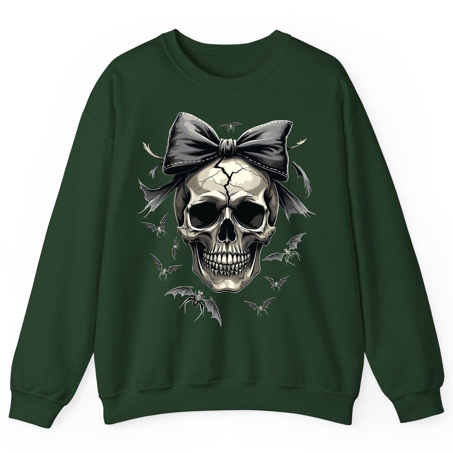 Gothic Skull with Bow gothic skull Sweatshirt Forest Green product mockup