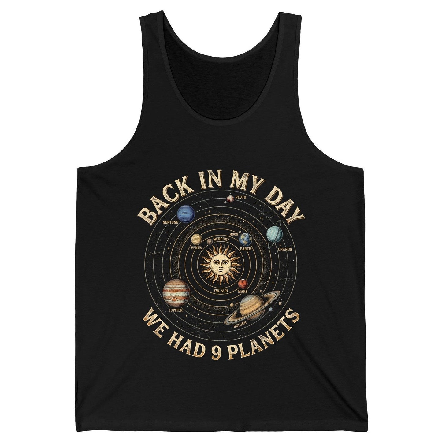 Back in My Day We Had 9 Planets solar system Tank Top Black product mockup