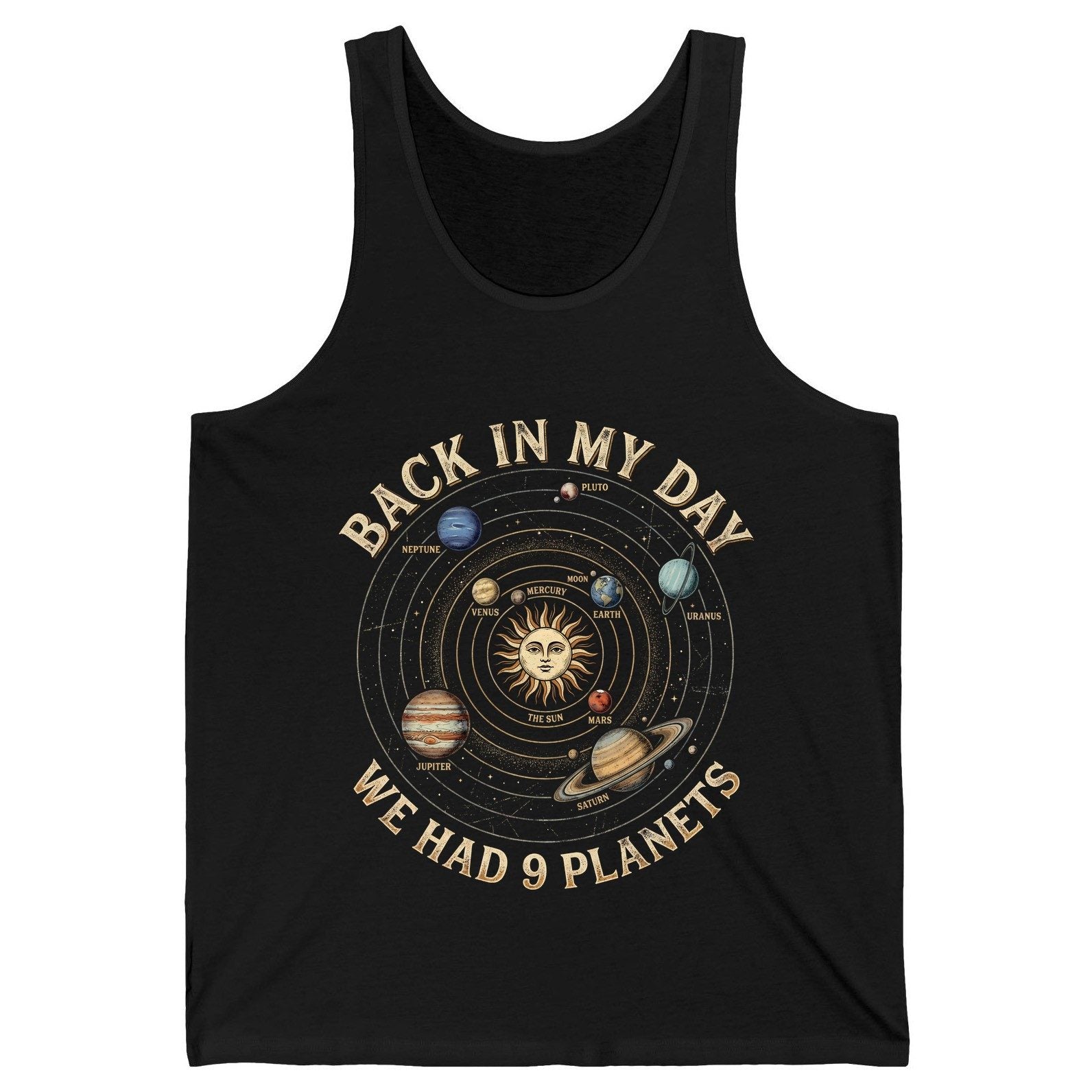 Back in My Day We Had 9 Planets solar system Tank Top Black product mockup