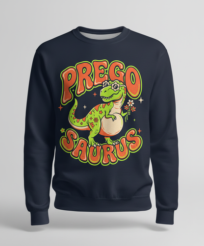 Prego Saurus Retro Pregnant Dinosaur Sweatshirt - Navy
