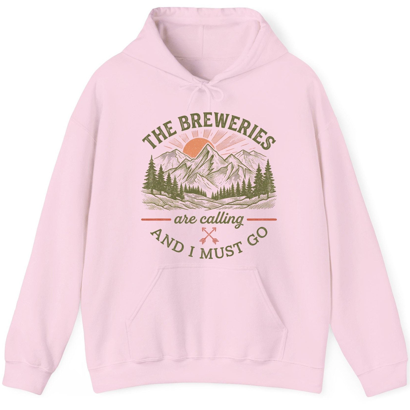 THE Breweries Are Calling AND I MUST GO Funny Craft Beer Hoodie - product mockup - Light Pink
