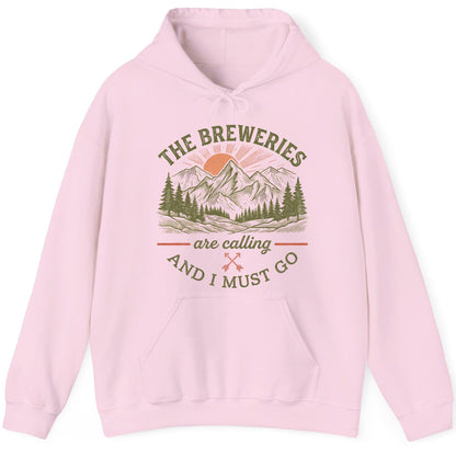THE Breweries Are Calling AND I MUST GO Funny Craft Beer Hoodie - product mockup - Light Pink