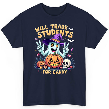 Will Trade Students for Candy teacher humor T-Shirt Navy product mockup