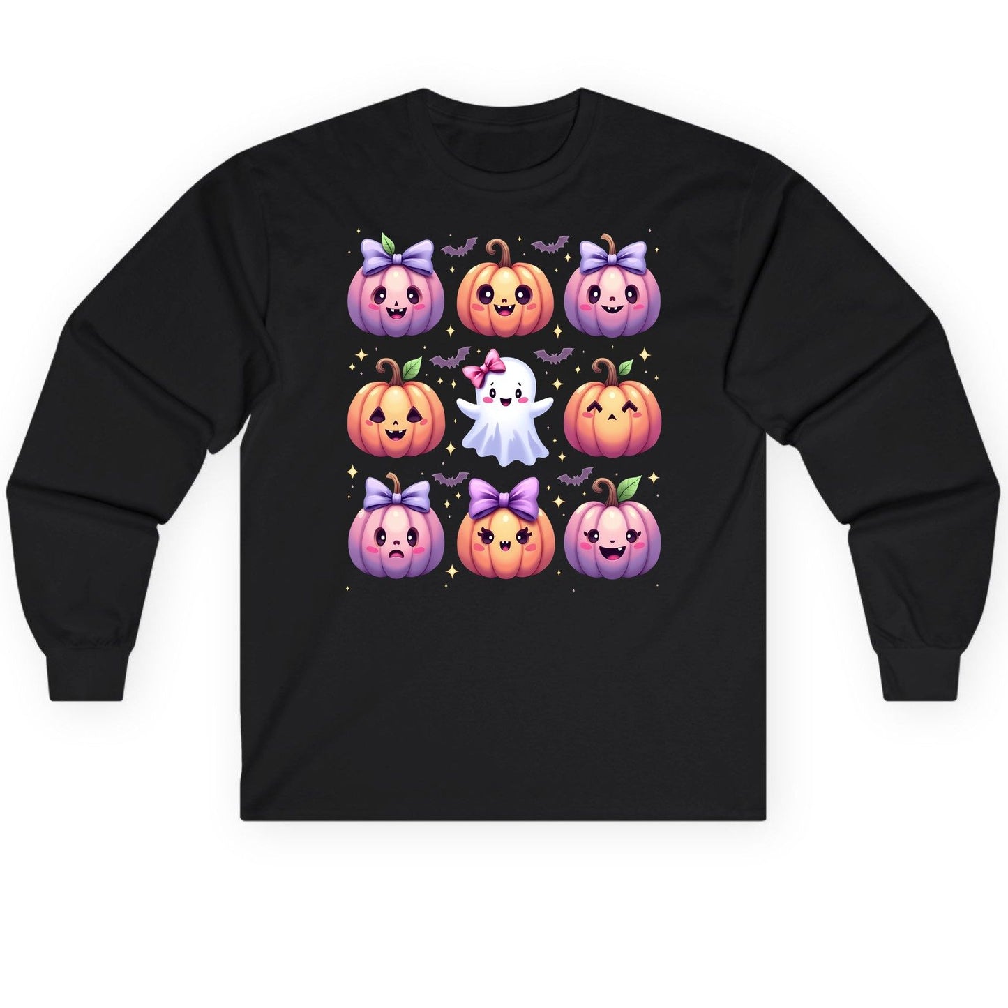 Kawaii Halloween Pumpkins kawaii Halloween Long Sleeve Tee Black product mockup