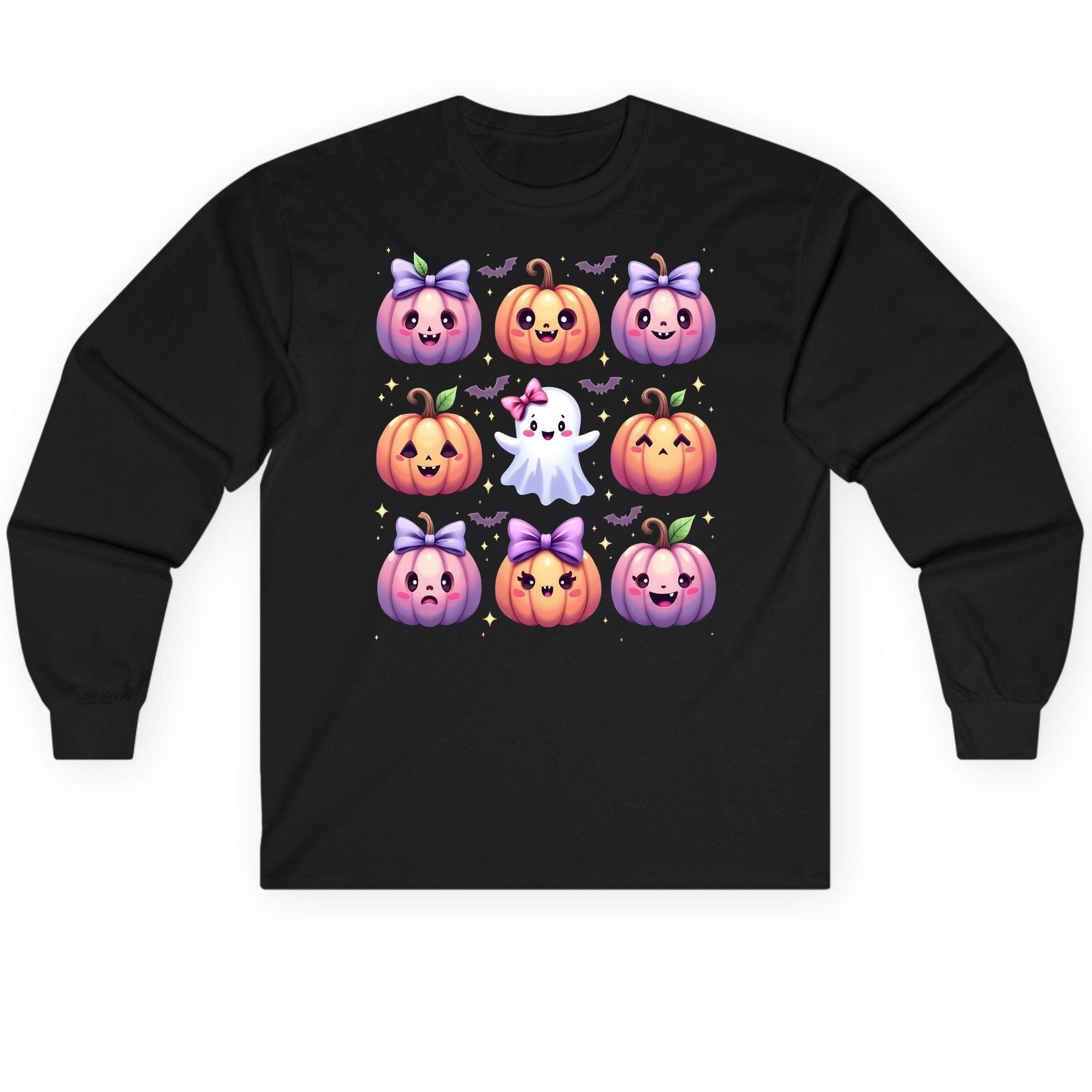 Kawaii Halloween Pumpkins kawaii Halloween Long Sleeve Tee Black product mockup