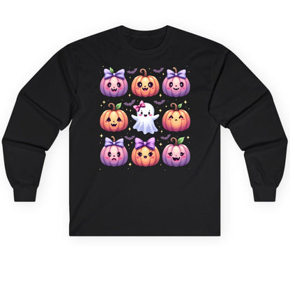 Kawaii Halloween Pumpkins kawaii Halloween Long Sleeve Tee Black product mockup