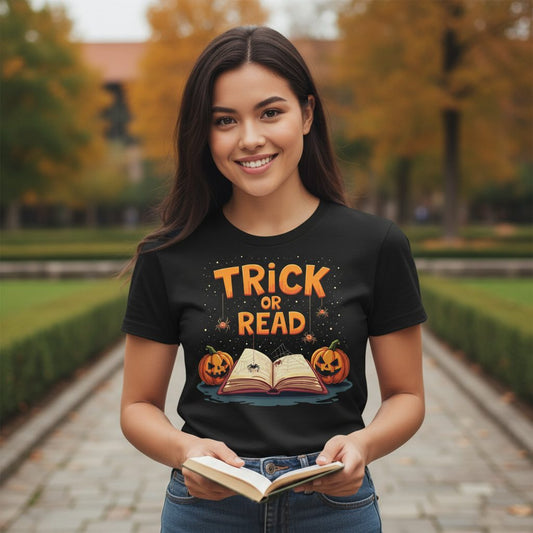 Trick or Read Halloween T-Shirt Black lifestyle mockup