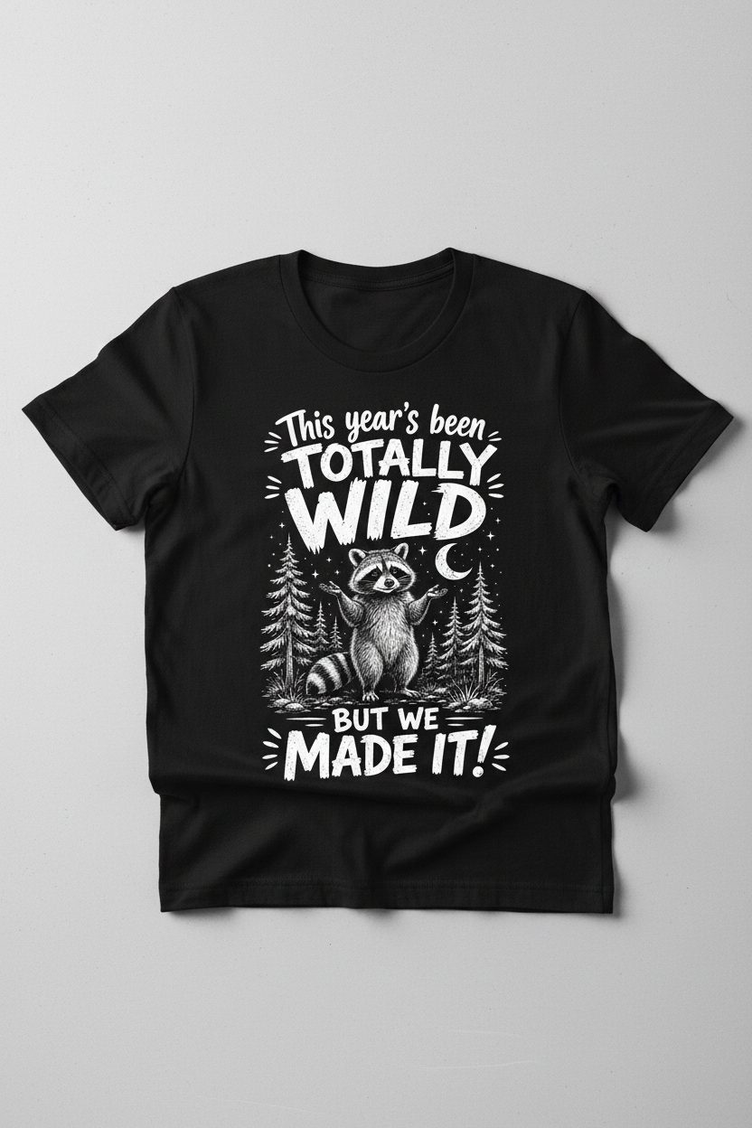 Totally Wild Year Raccoon Funny People a Sense of Humor T-Shirt - product mockup - Black
