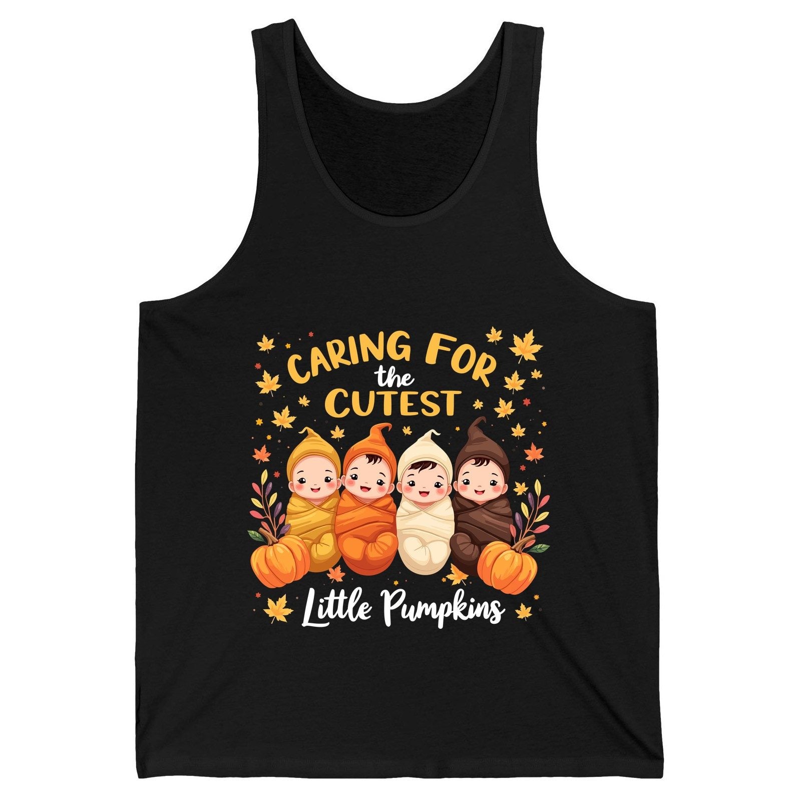 Caring for the Cutest Little Pumpkins swaddled babies Tank Top Black product mockup