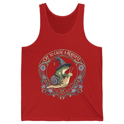 Off to Cause a Kerfuffle frog riding a snail Tank Top Red product mockup