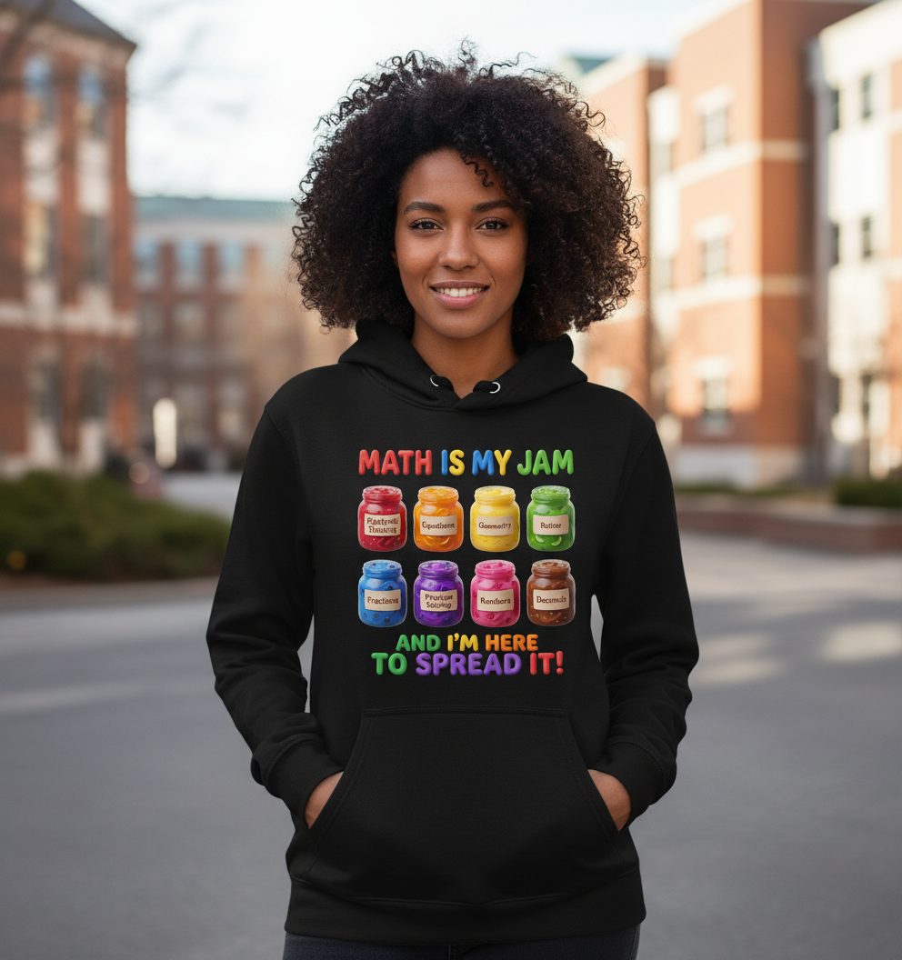 Math Is My Jam and I'm Here to Spread It! mathematics Hoodie Black lifestyle mockup