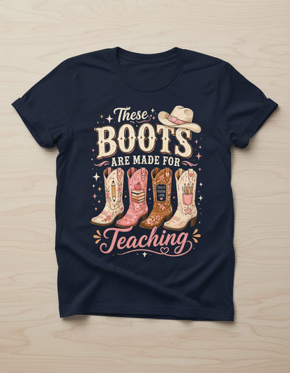 These Boots Are Made for Teaching Teacher T-Shirt - product mockup - Navy