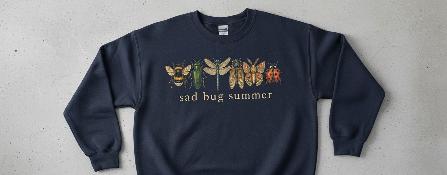 Sad Bug Summer Vintage Insects Sweatshirt - product mockup - Navy
