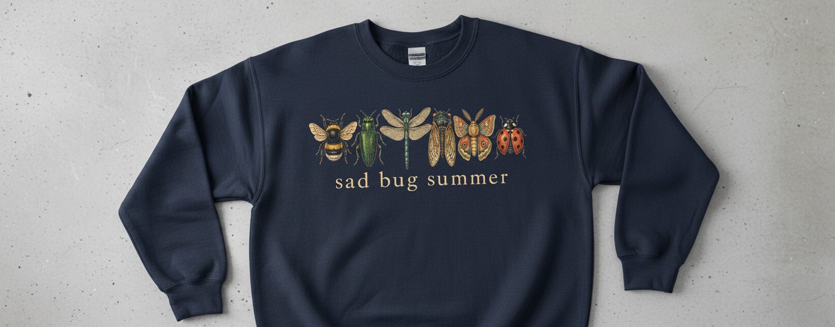 Sad Bug Summer Vintage Insects Sweatshirt - product mockup - Navy