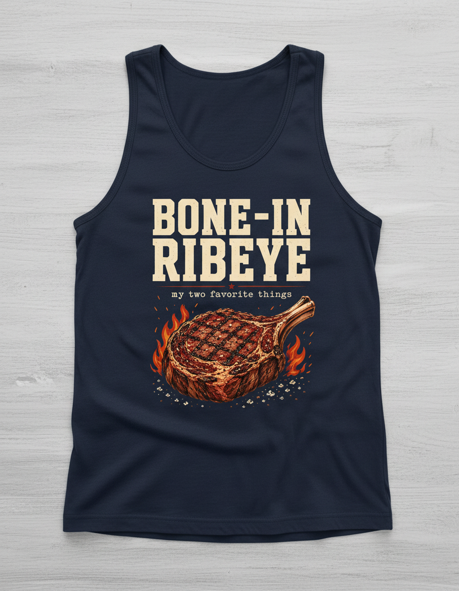Bone-In Ribeye Steak Illustration Tank Top - Navy