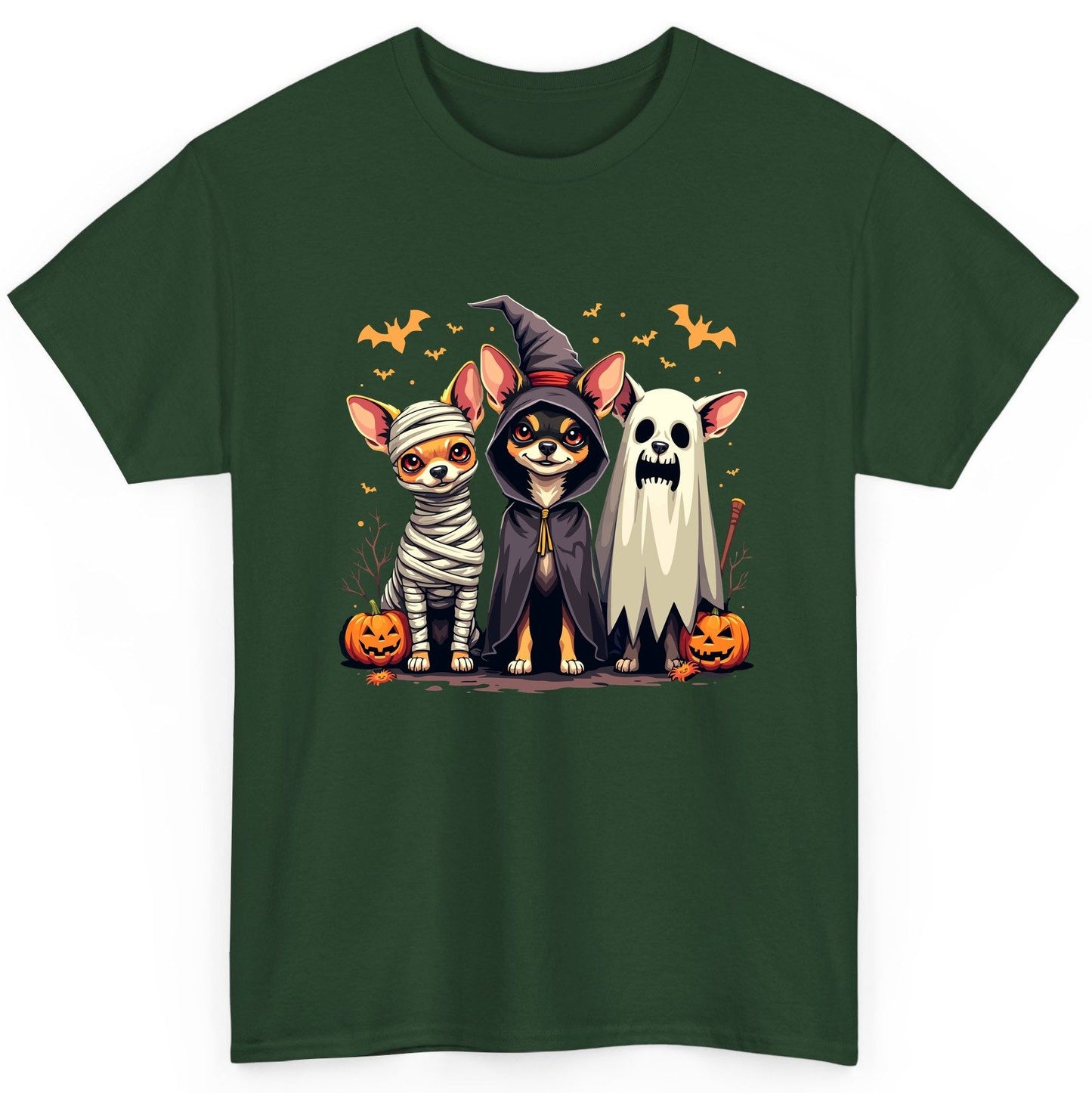Chihuahua Halloween Costumes chihuahua dogs in Halloween costumes T-Shirt Forest Green product mockup