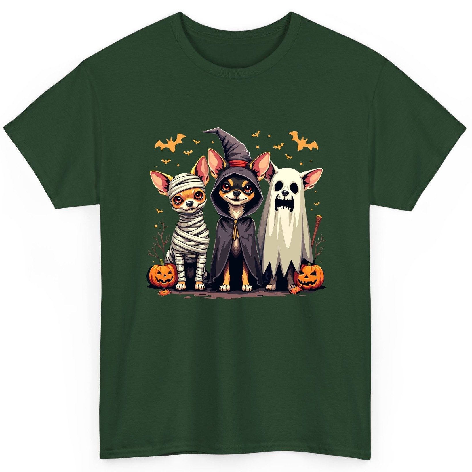 Chihuahua Halloween Costumes chihuahua dogs in Halloween costumes T-Shirt Forest Green product mockup