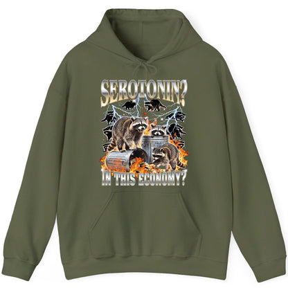 Serotonin in This Economy? raccoons Hoodie Military Green product mockup