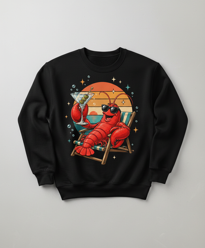 Cool Lobster Martini Beach Sunset T-Shirt Sweatshirt - Black