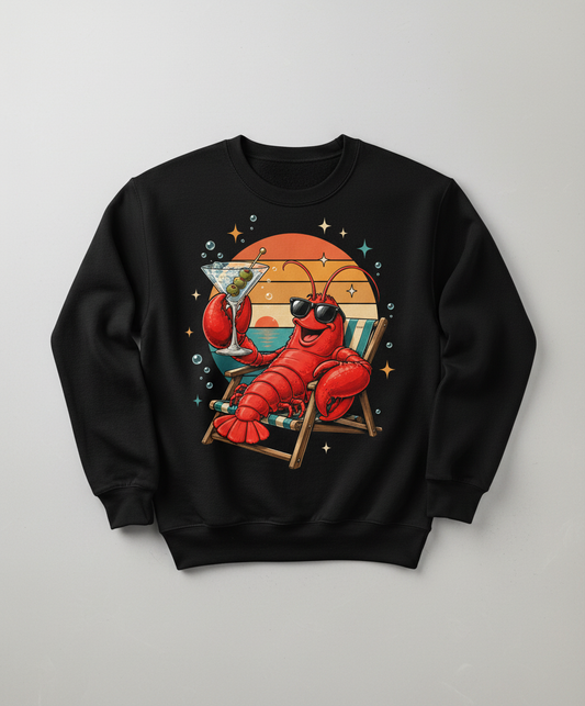 Cool Lobster Martini Beach Sunset T-Shirt Sweatshirt - Black