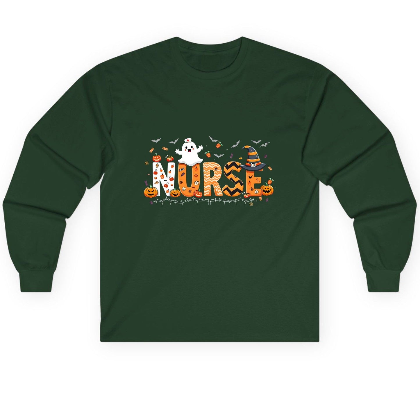 Nurse Halloween Long Sleeve Tee Forest Green product mockup
