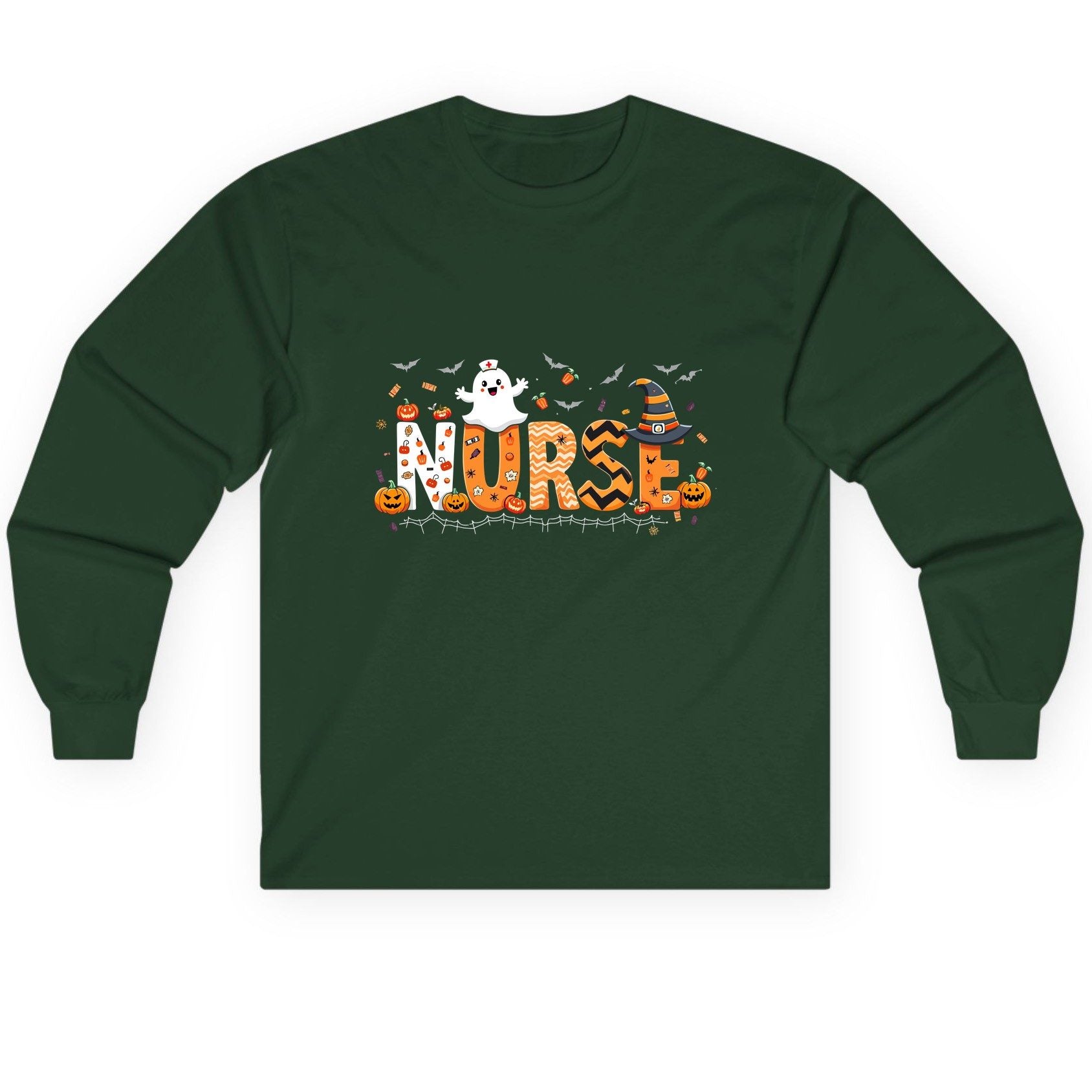 Nurse Halloween Long Sleeve Tee Forest Green product mockup