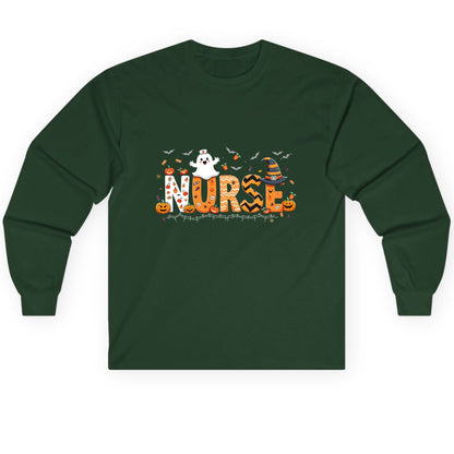 Nurse Halloween Long Sleeve Tee Forest Green product mockup