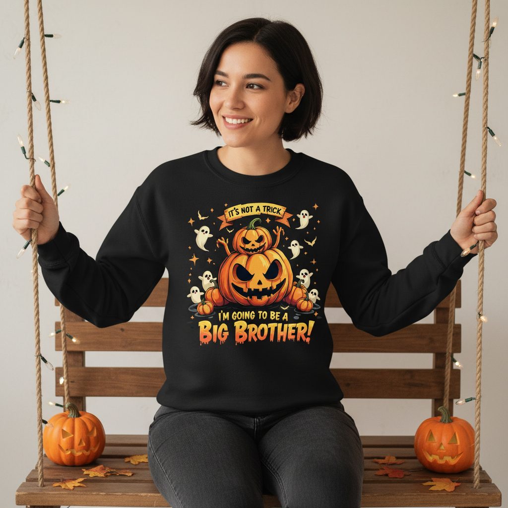 It's Not a Trick I'm Going to Be a Big Brother! Halloween big brother announcement Sweatshirt Black lifestyle mockup