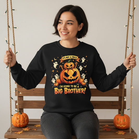 It's Not a Trick I'm Going to Be a Big Brother! Halloween big brother announcement Sweatshirt Black lifestyle mockup