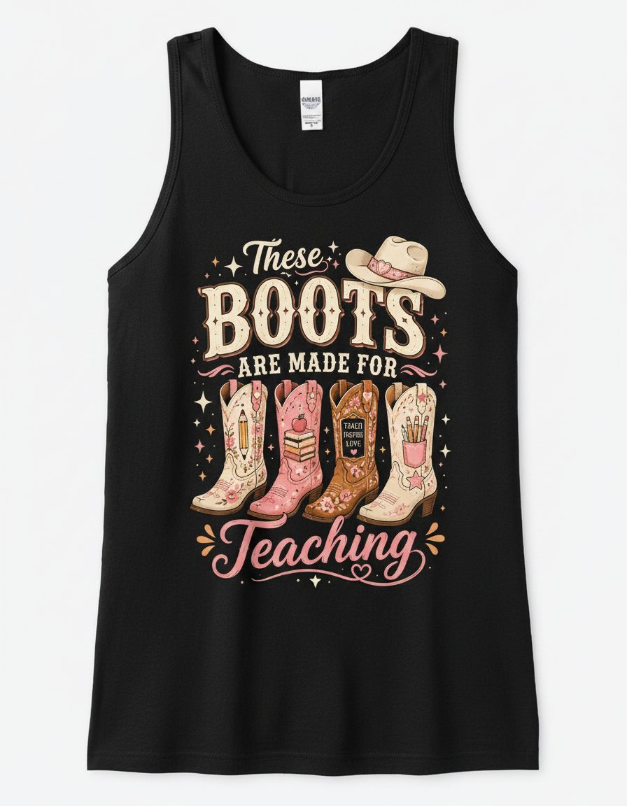 These Boots Are Made for Teaching Teacher Tank Top - product mockup - Black