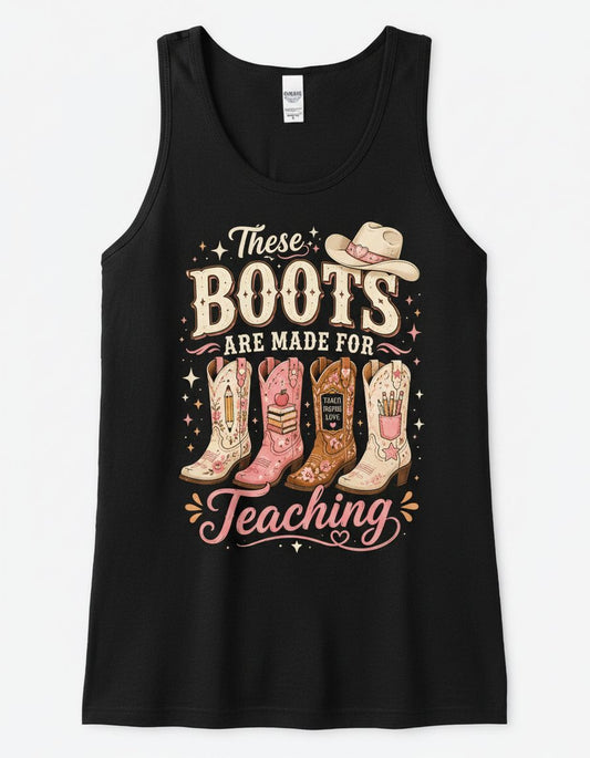 These Boots Are Made for Teaching Teacher Tank Top - product mockup - Black