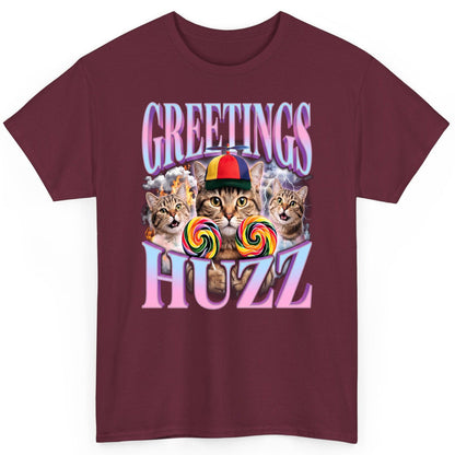 Greetings Huzz Funny Cats T-Shirt - product mockup - Maroon