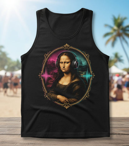 Dj Mona Lisa Art Parody Funny Lovers Tank Top - product mockup - Black