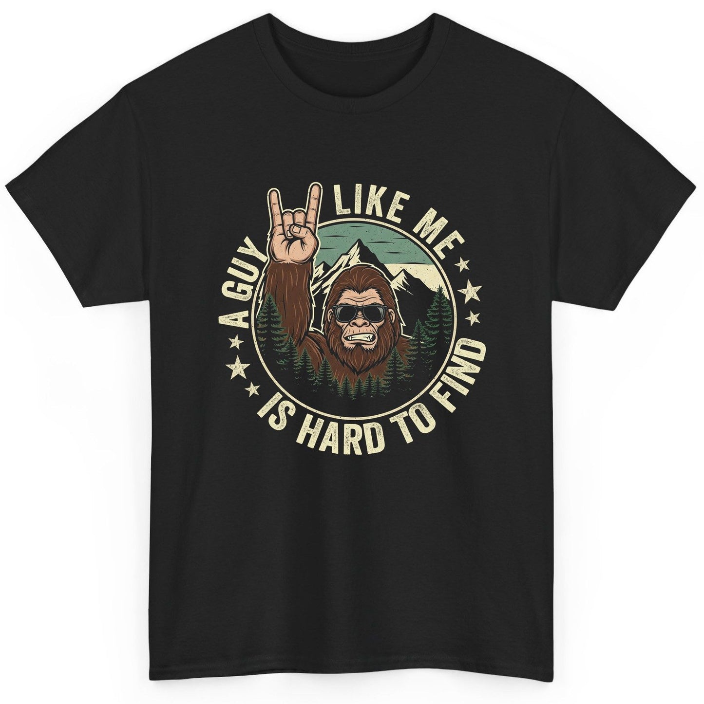 A Guy Like Me Is Hard to Find bigfoot T-Shirt Black product mockup