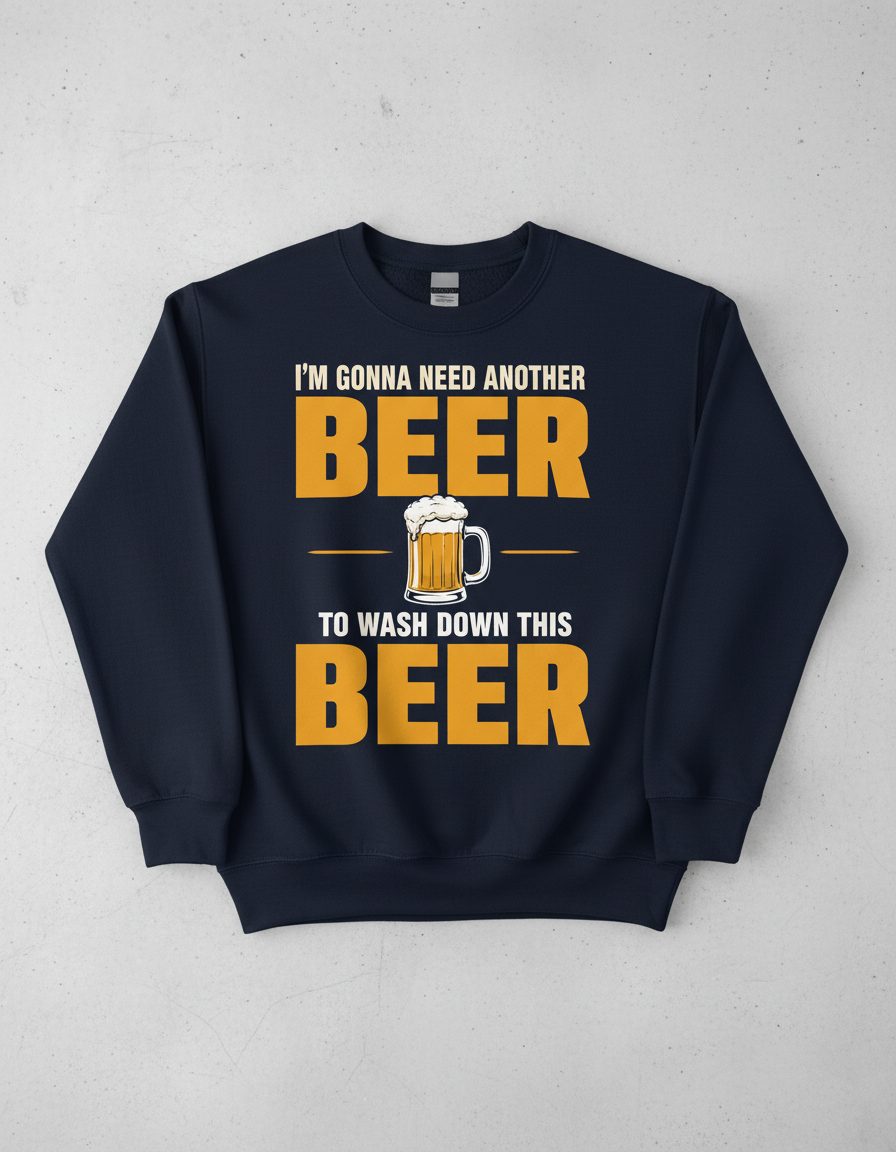 I'M GONNA NEED Another BEER TO WASH DOWN THIS BEER Sweatshirt - product mockup - Navy