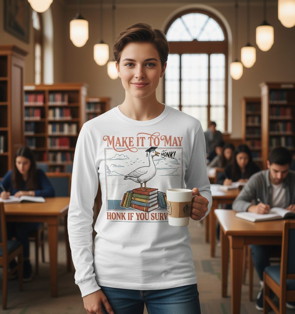 Make It to May Honk If You Survived Long Sleeve Tee - lifestyle model mockup - White
