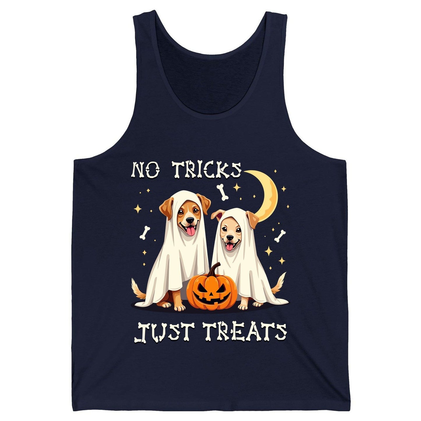 No Tricks Just Treats Halloween dogs Tank Top Navy product mockup