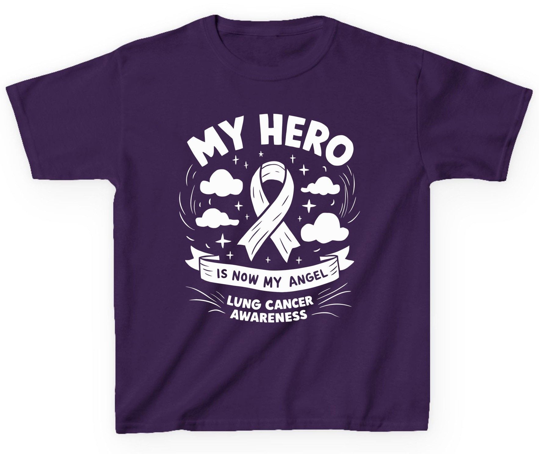 My Hero Is Now My Angel Lung Cancer Awareness lung cancer awareness Youth T-Shirt Purple product mockup