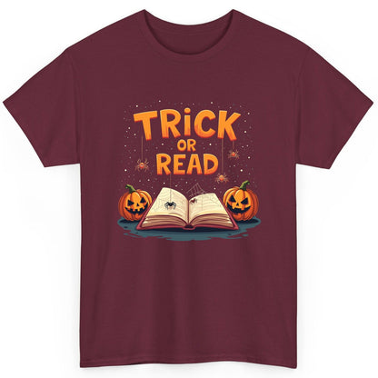 Trick or Read Halloween T-Shirt Maroon product mockup